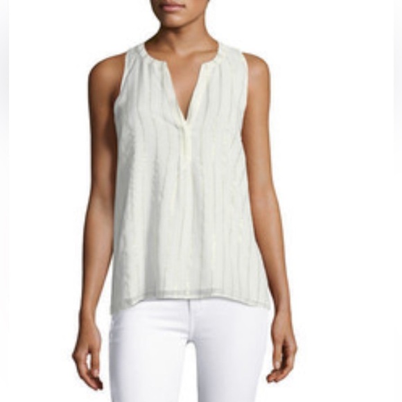 JOIE  Cream Aruna shimmer sleeveless split neckline top size S - Picture 1 of 13